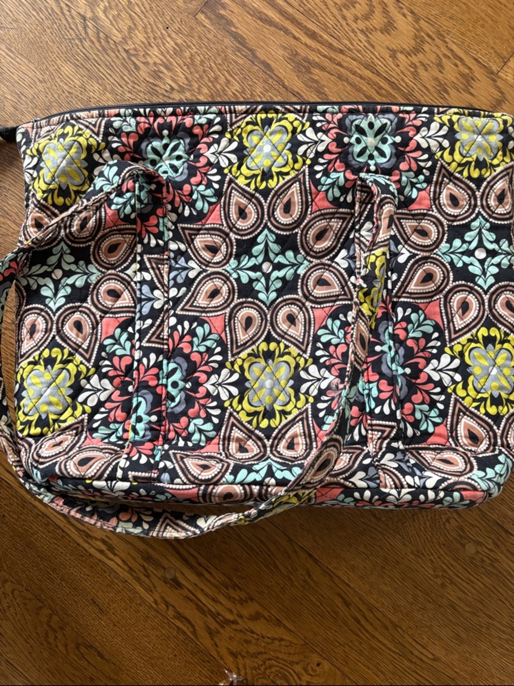 Vera Bradley Black Quilted Floral mini tote with Coral, Yellow & Aqua Accents - Picture 3 of 4